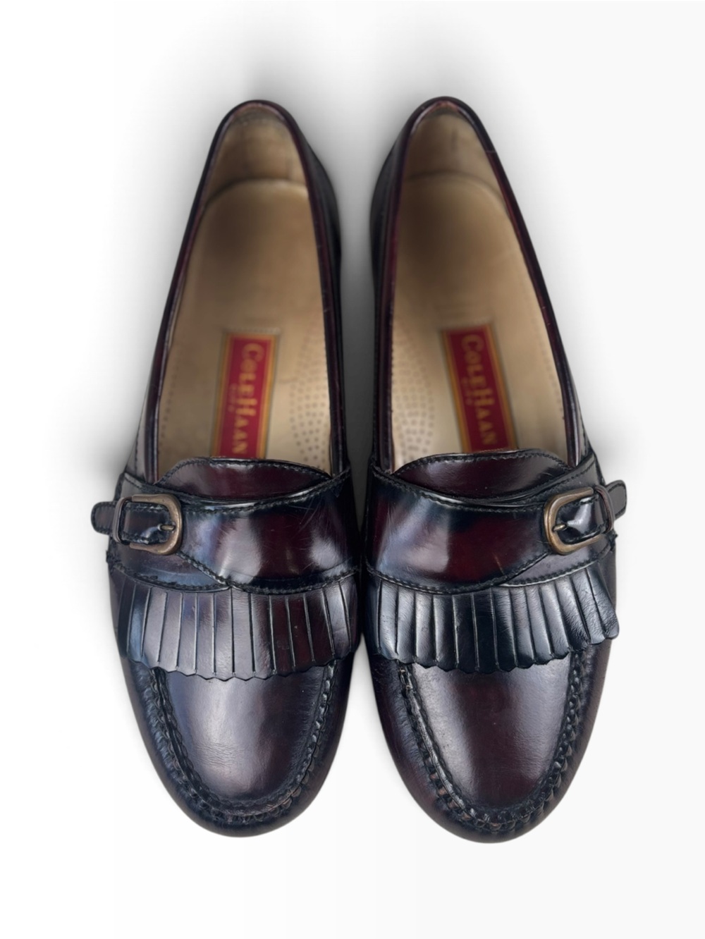 Cole Haan Burgundy Leather Kiltie Buckle Loafers Mens Size 10.5 E